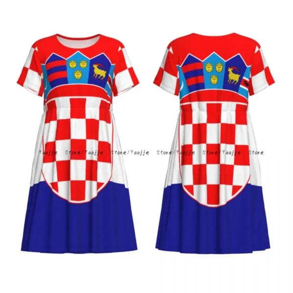 Elegant Women Dress Croatia Flag Turn-down Collar Short Sleeve Body-Shaping Street Robe – Bild 4