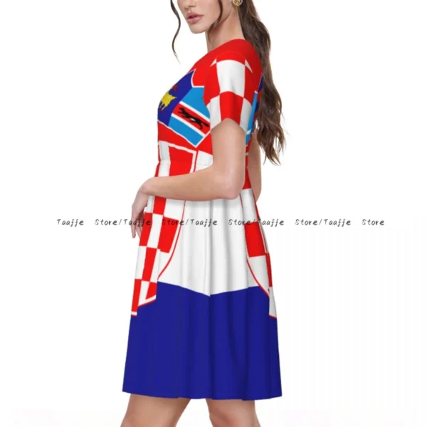 Elegant Women Dress Croatia Flag Turn-down Collar Short Sleeve Body-Shaping Street Robe – Bild 2
