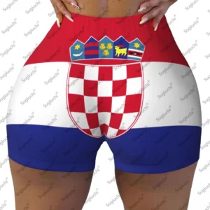 Croatia Flag Yoga Shorts for Women Workout Scrunch Butt Lifting High Waisted Gym Running Short Pants