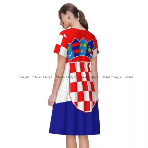 Elegant Women Dress Croatia Flag Turn-down Collar Short Sleeve Body-Shaping Street Robe – Bild 3