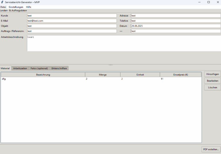 Servicebericht-Generator Software